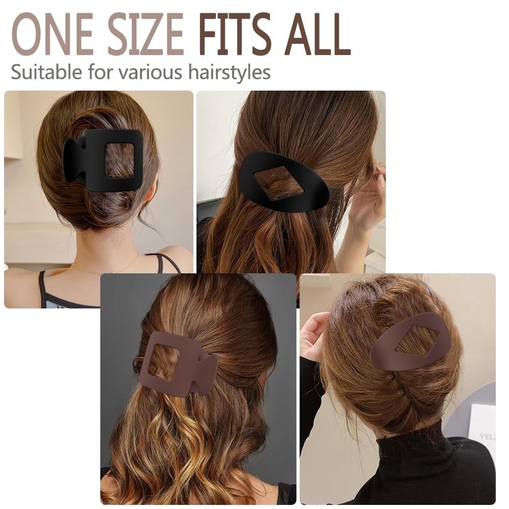 2 Pack Flat Hair Claw Clips – Matte Black and Tan Strong + Khaki （2）
