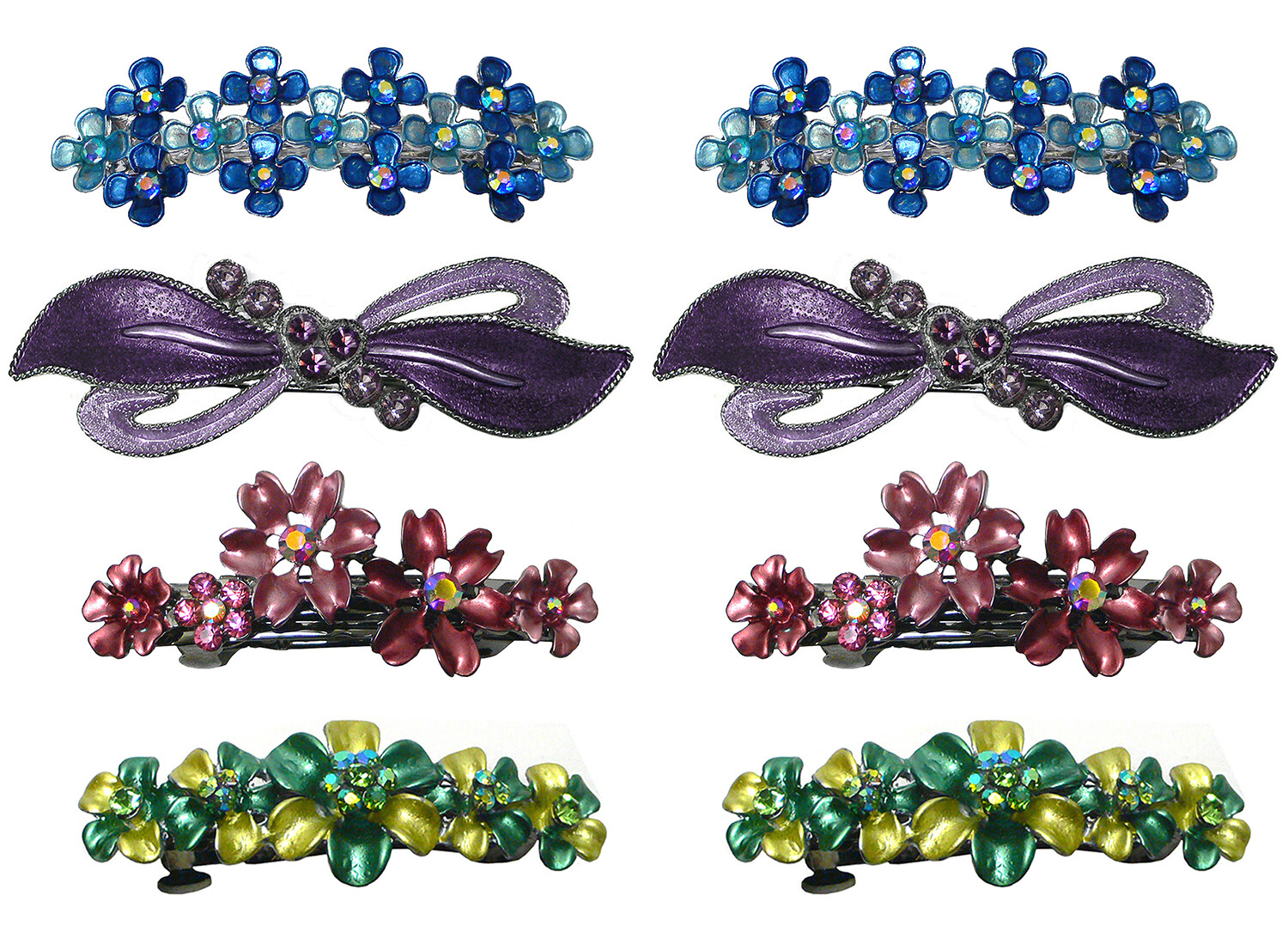 Set of 8 Crystal Hair Barrettes Combo 4 Style French Clip Barrettes 4 Pair NF1-6