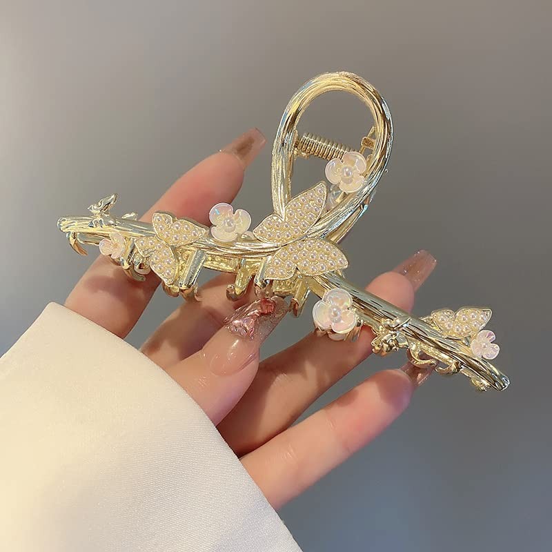 Rhinestones Butterfly Hair Clips Gold Metal 1 Count (Pack of 1),