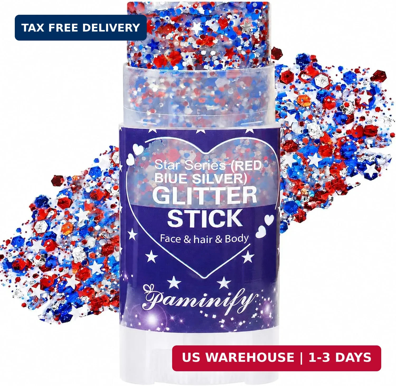 Red White Blue Hair Glitter Stick,4th of July Patriotic America Flag Star Face B