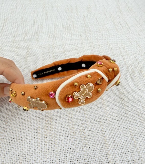 Lele Sadoughi Gingerbread Man Velvet Knot Headband Crystal Christmas EUC