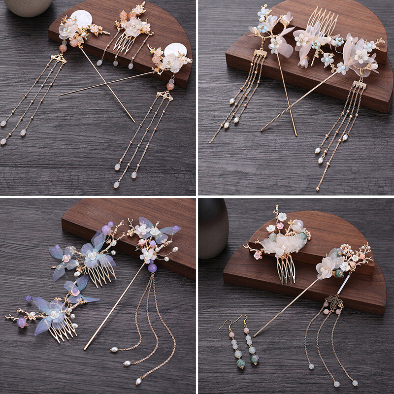 Handmade Chinese Hairpin Set Hair Comb Hair Stick Earring Hanfu Accessory Decor
