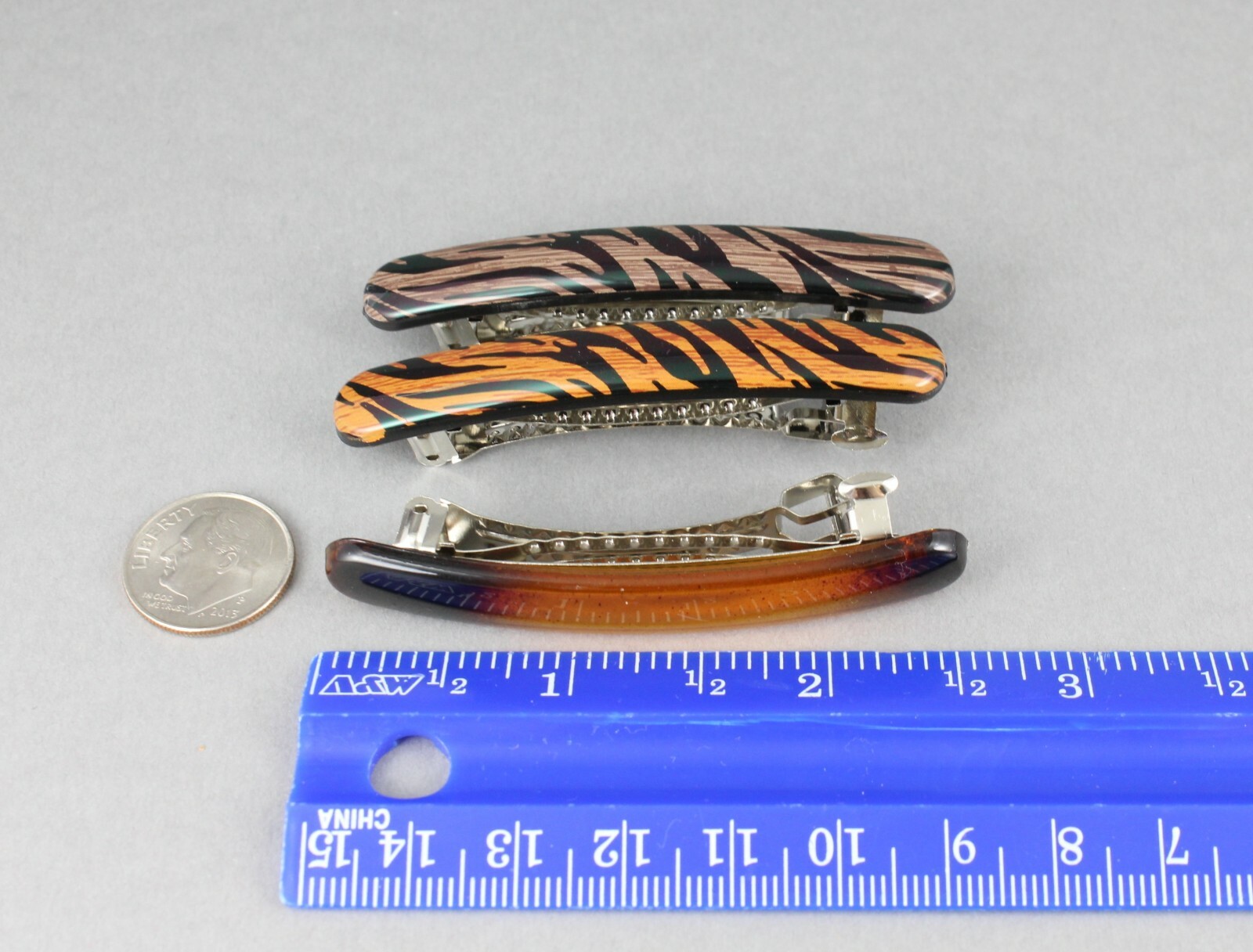 Brown Black barrette set 3 small thin skinny hair clip accessory 2.5″ wood grain