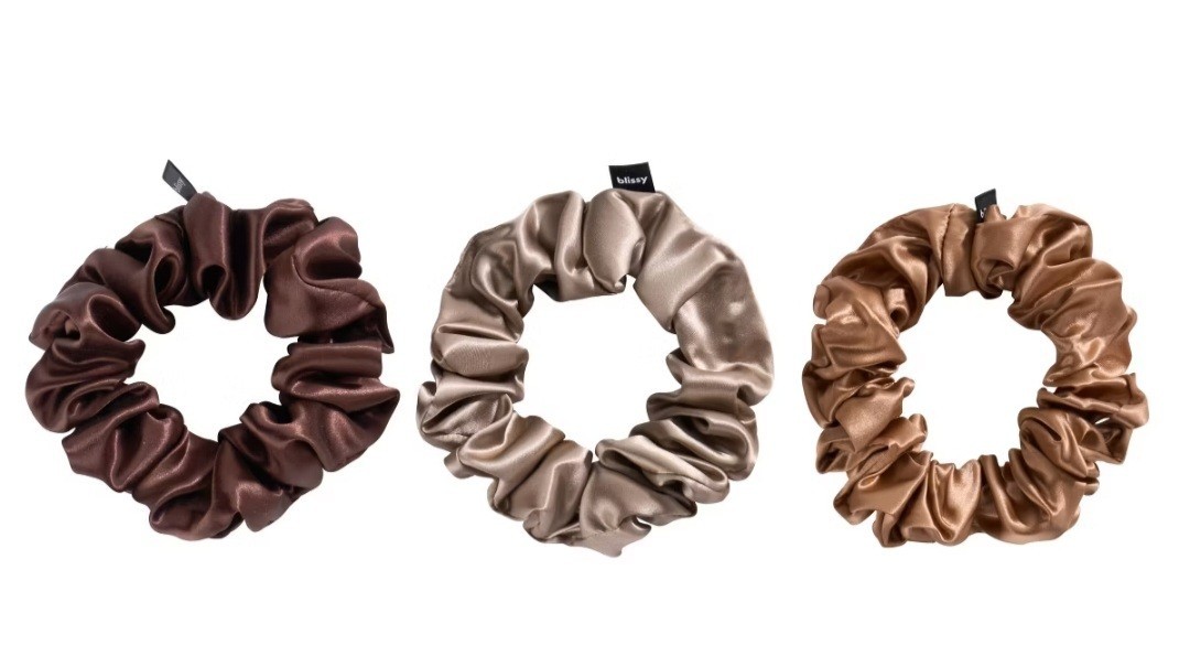Blissy 100% Mulberry Silk Hair Scrunchies 6 Pack – Taupe, Cinnamon & Brown New