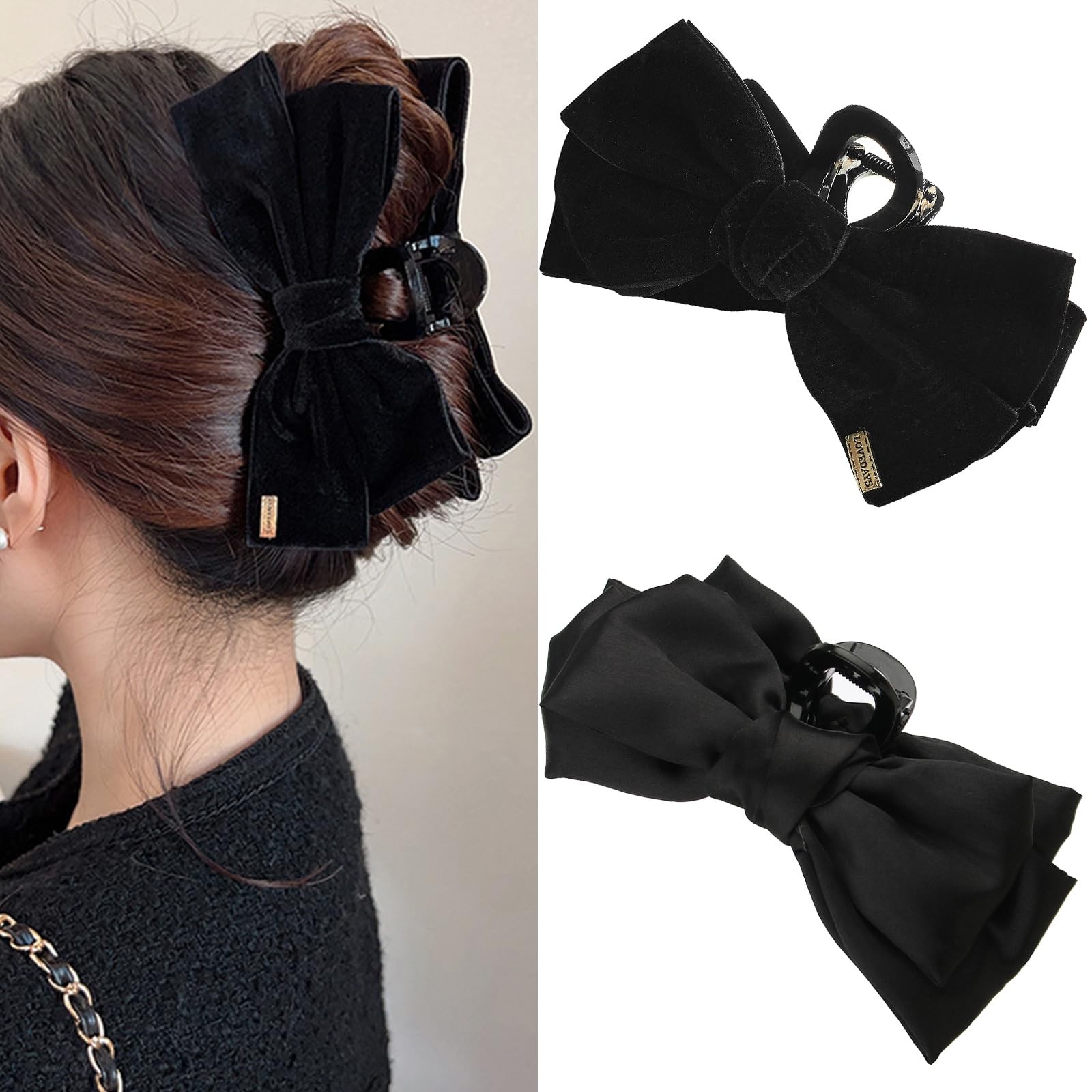 TUCEWP Black Bow Hair Clips for Women 1 Count (Pack of 2), 2Pcs,