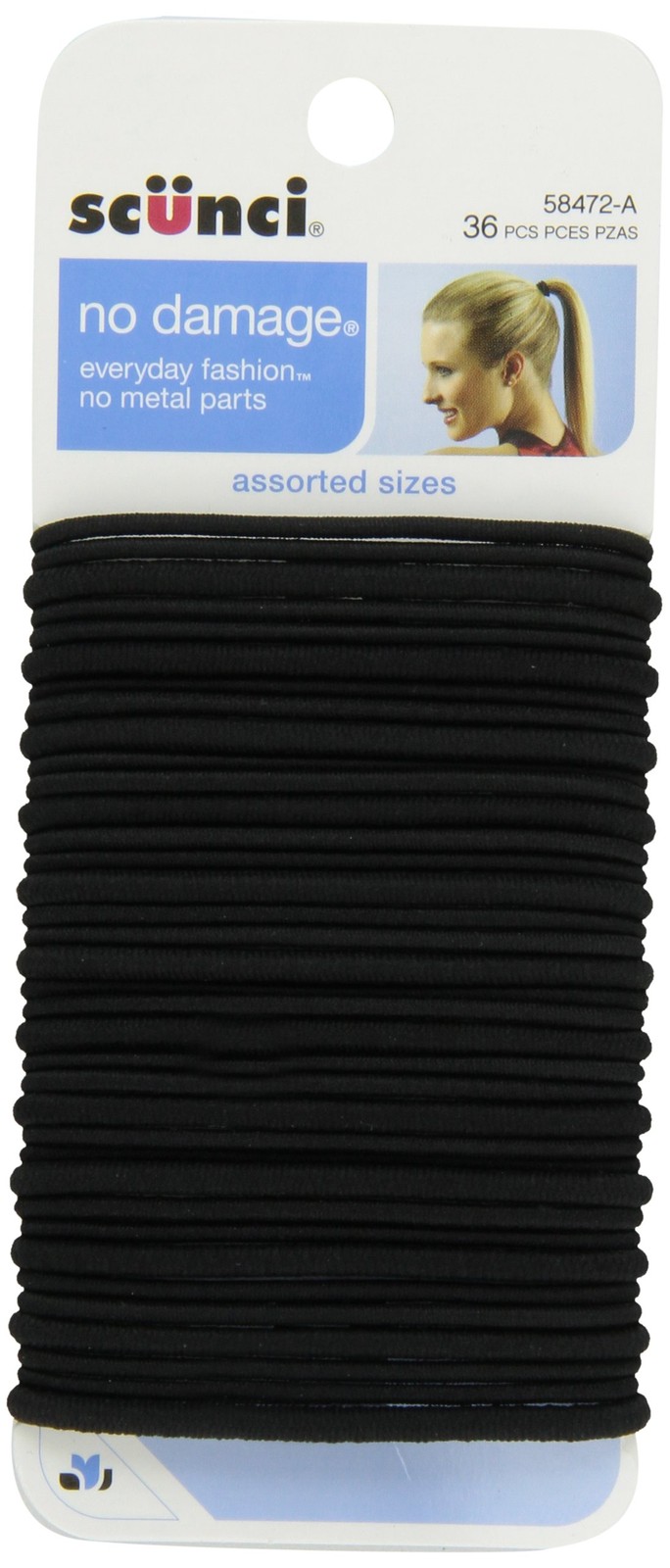 No-Damage Elastic Stretch Hairbands in Assorted Widths in Black, 36 Count