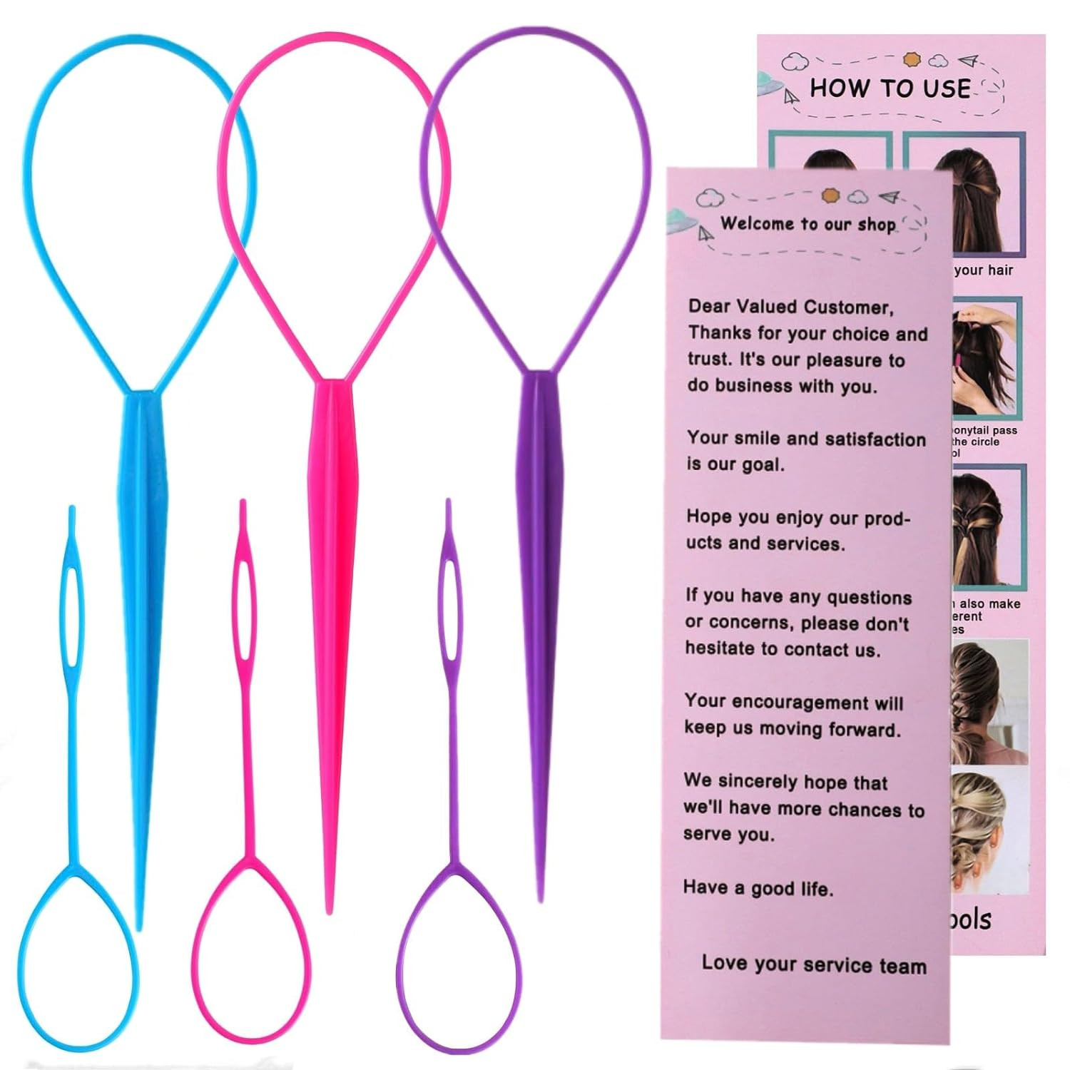 Aigee 6Pcs Topsy Tail and Hair Loop Styling Tool Set – Ponytail Makers, French B