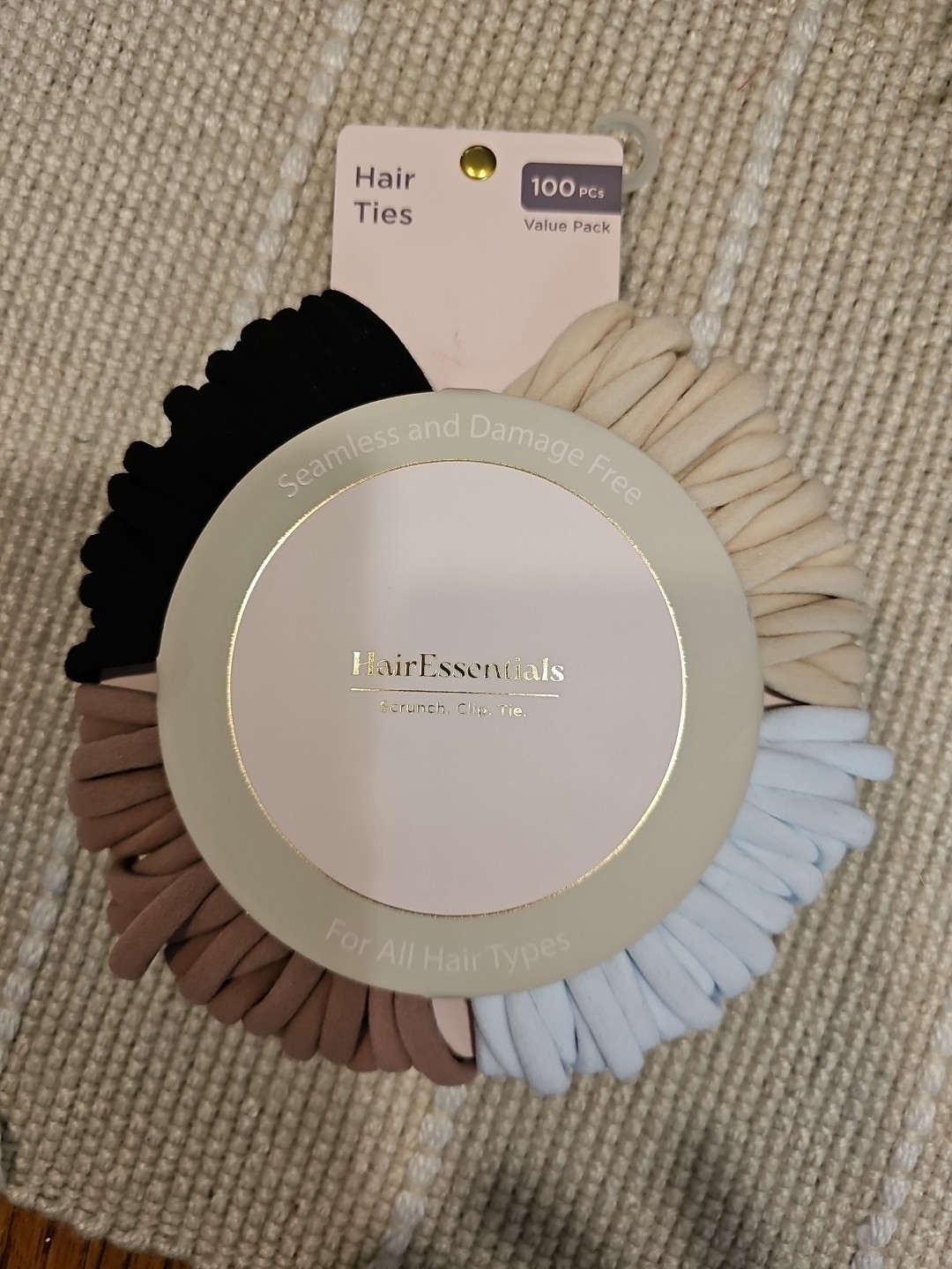 HAIR ESSENTIALS 100 Pcs NEUTRAL Hair Ties SEAMLESS DAMAGE FREE WOMEN GIRL