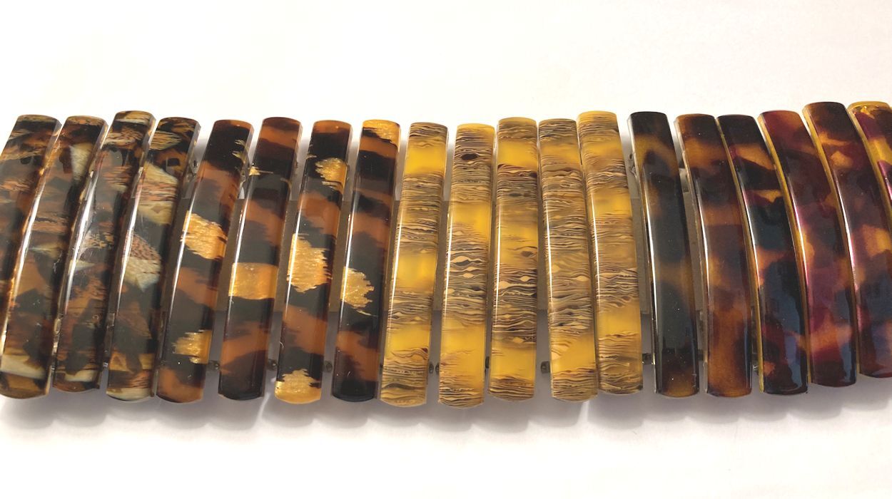 Wood Animal Print Retro Vintage Brown Hair Clip Thin Barrette Made in France