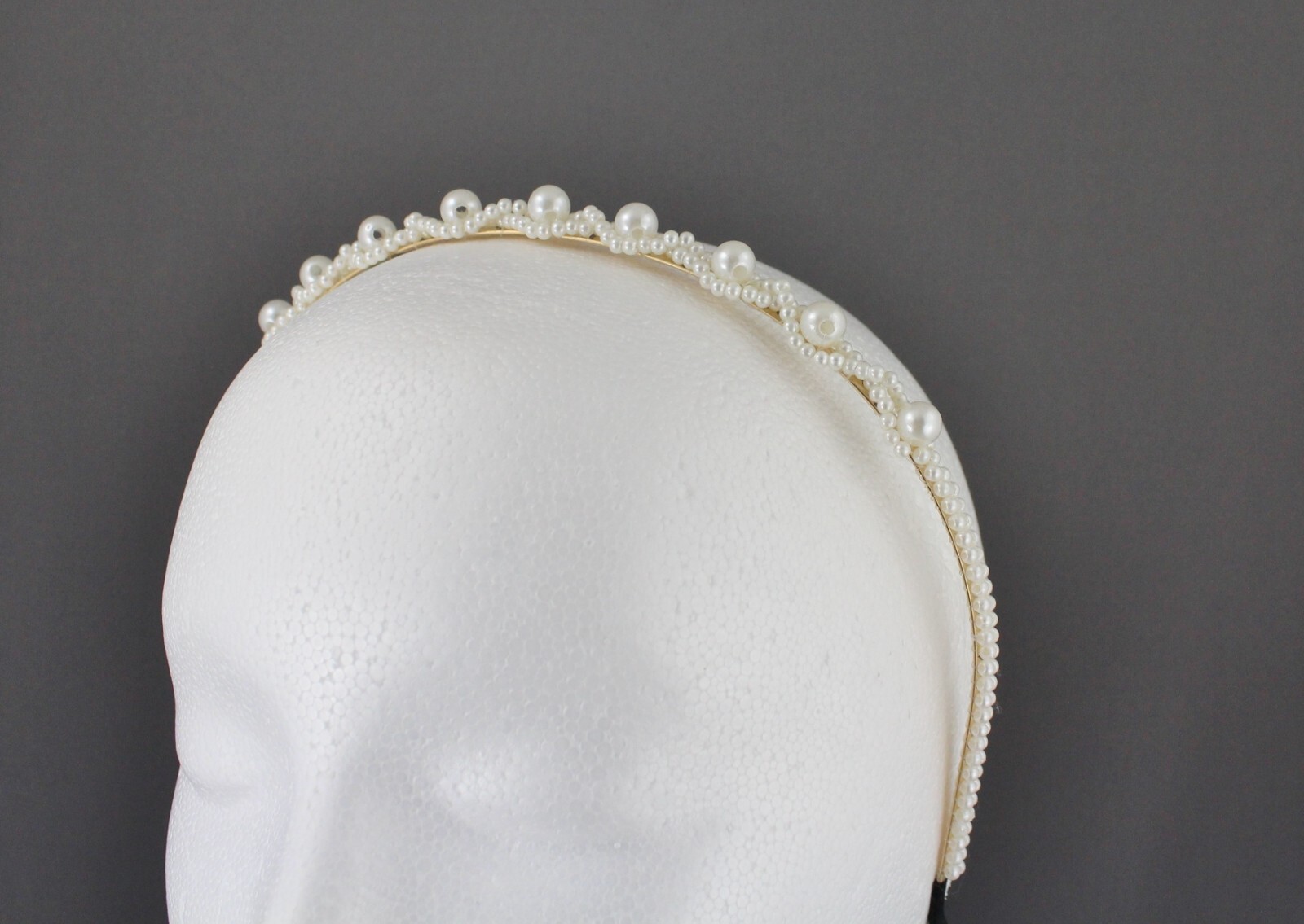 Cream Off-White faux pearl beaded headband thin skinny narrow bridal wedding