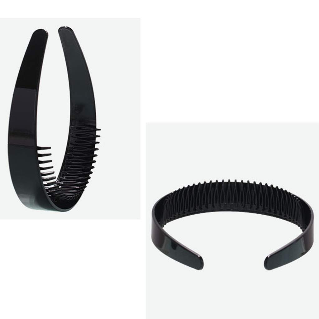 Women Girls 2.5cm Wide Plain Headband with Non-Slip Teeth Comb Black Plastic …