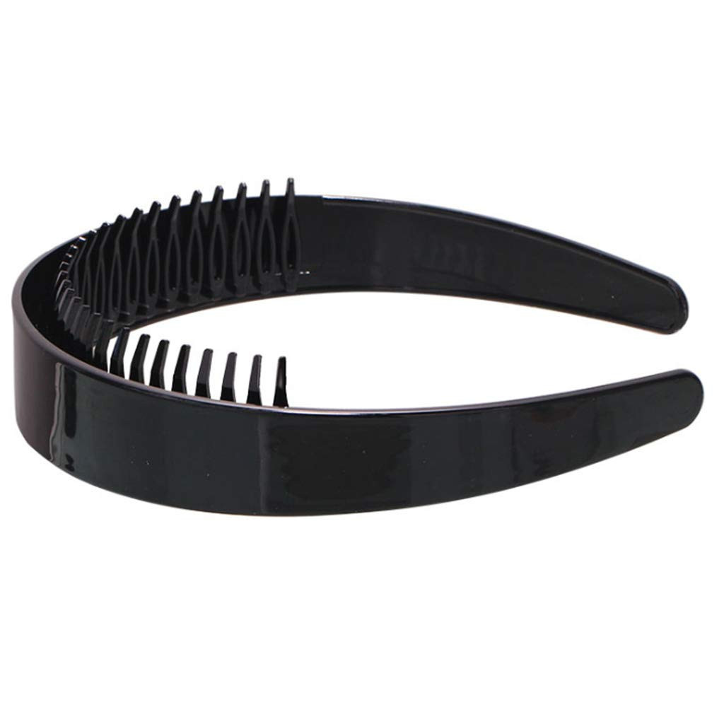 Women Girls 2.5cm Wide Plain Headband with Non-Slip Teeth Comb Black Plastic …
