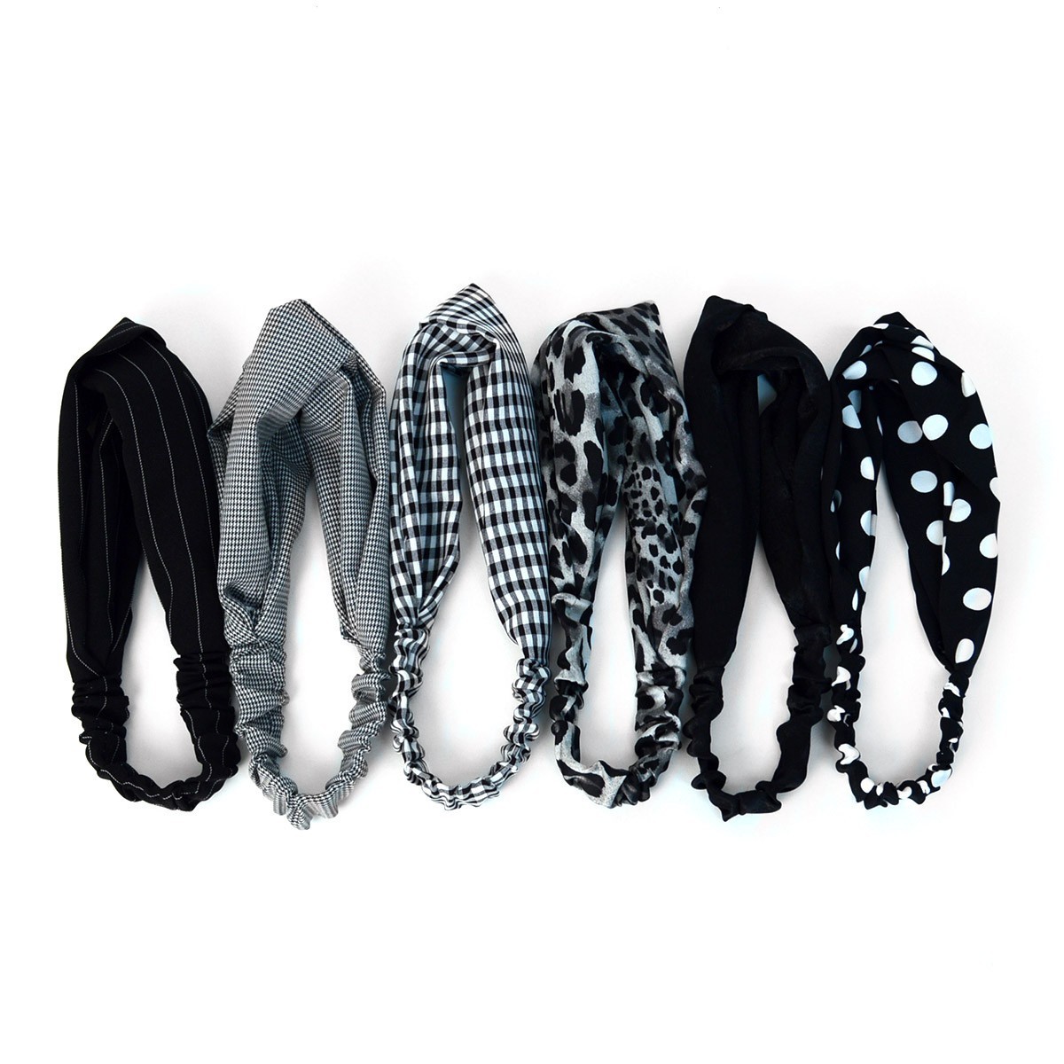 Nollia 6 Black & White Theme Criss Cross Knot Front Satiny Fabric Heabands