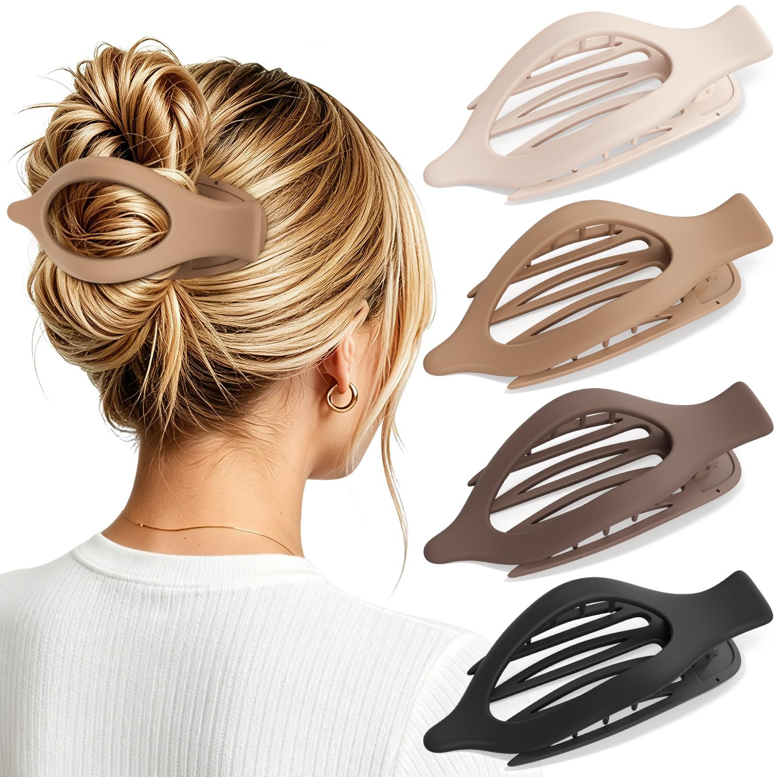 Oeusnael 4 PCS Large Flat Hair 1 Count (Pack of 4), Neutral (4 Pieces, Large)