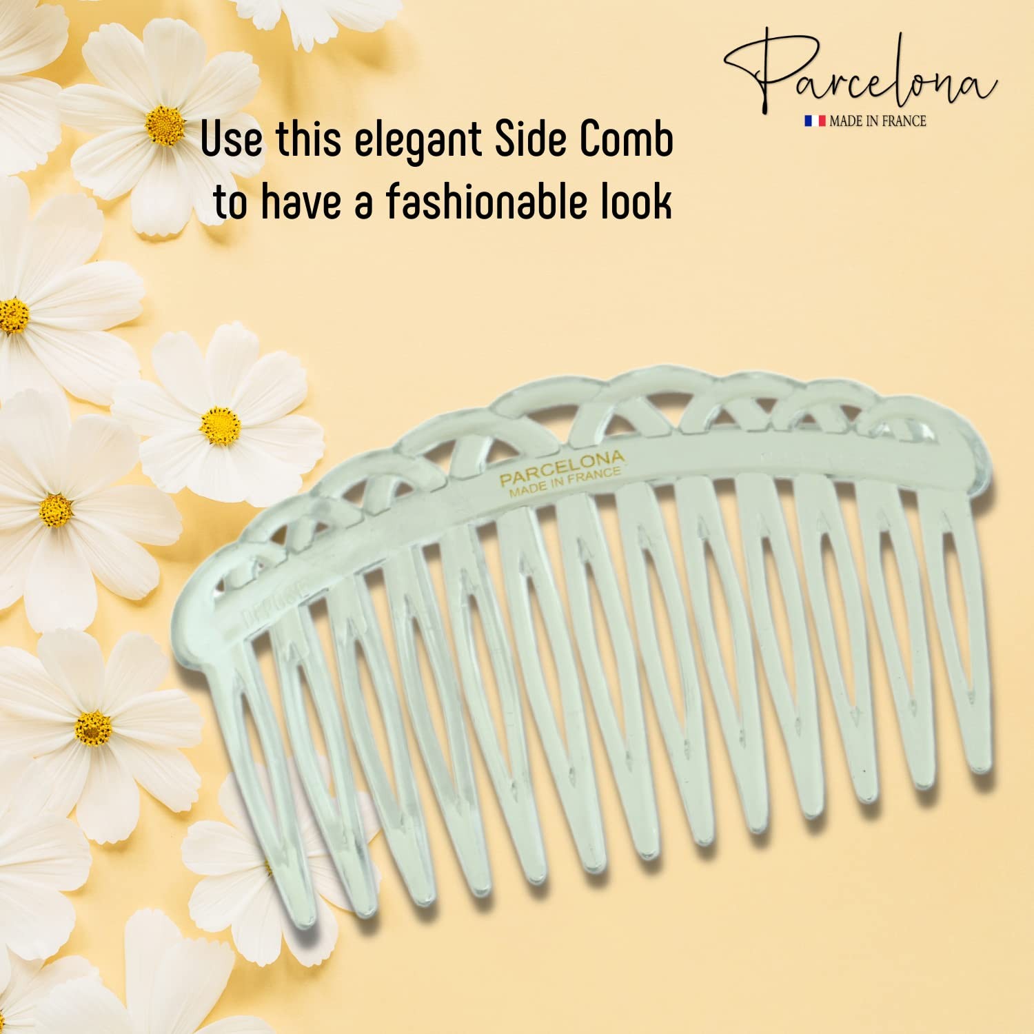 Parcelona French 13 Teeth Crown Small Cellulose Side Hair Combs for Women(2 Pcs)
