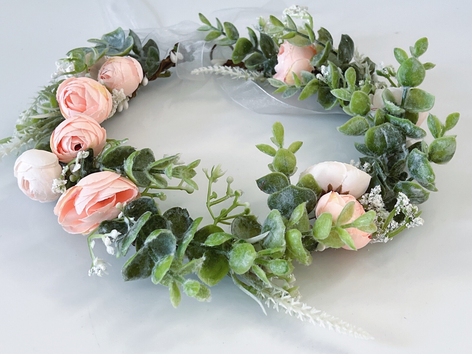 Women Beige Pink Champagne Rose Flower Beach Party Hair Headband Tiara Garland