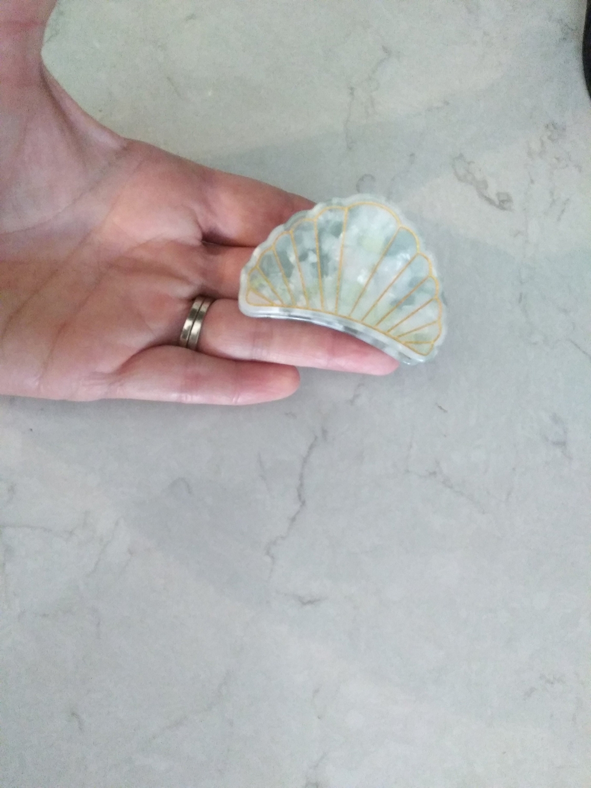 Blue marbled seashell acrylic and metal hair claw clip