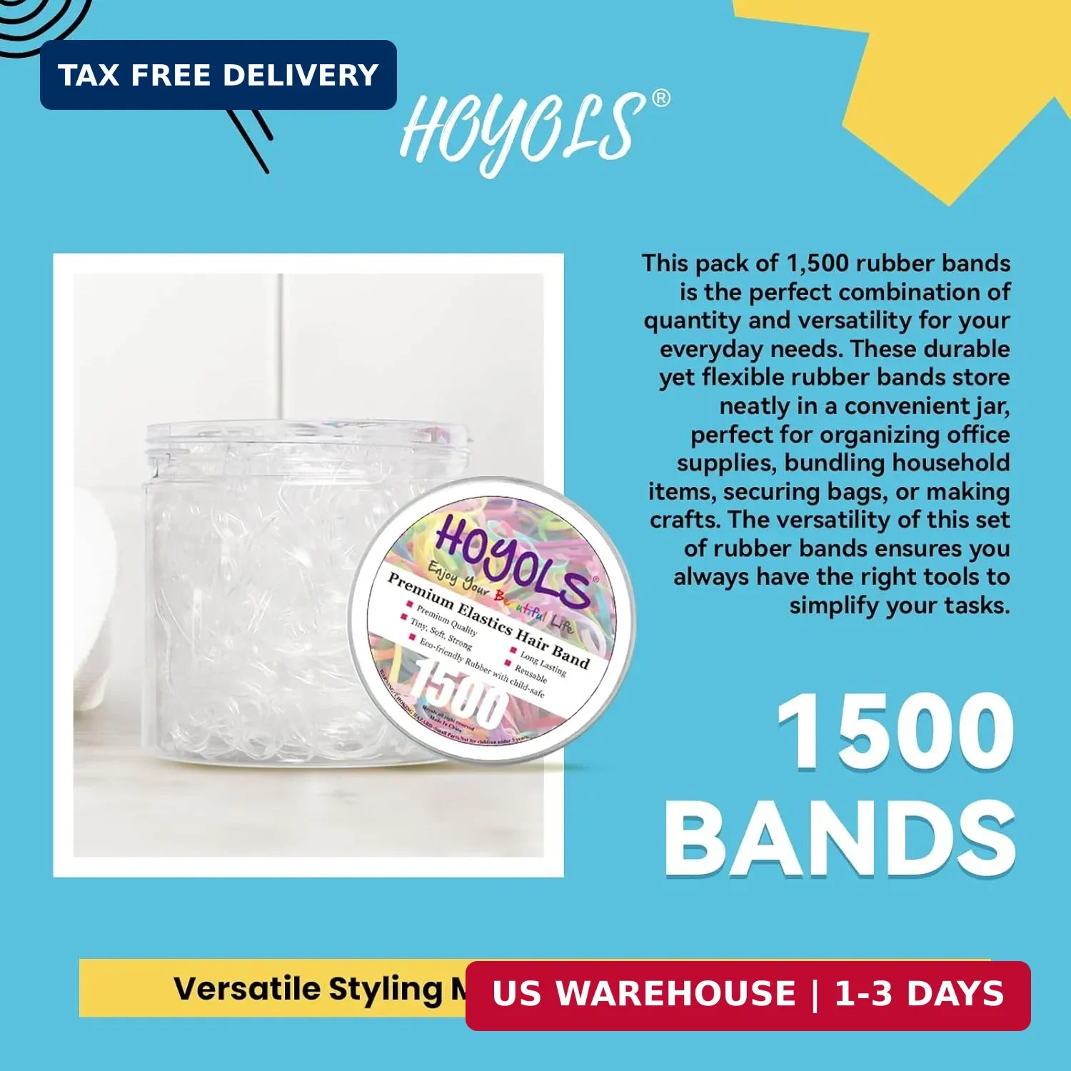 Hoyols Clear Elastic Hair Rubber Bands 1500Pcs Mini Small Clear Ponytail
