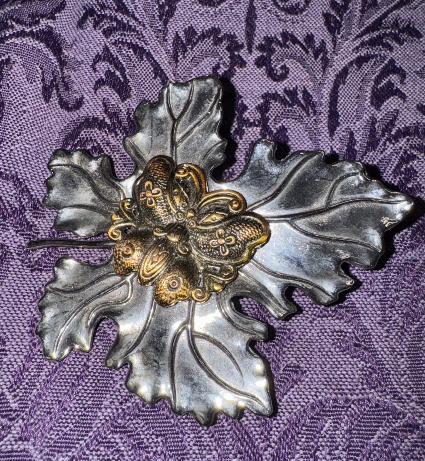 Vintage Sylvia Dahl Copper and Silver Tone Metal Hair Scarp Clip Signed