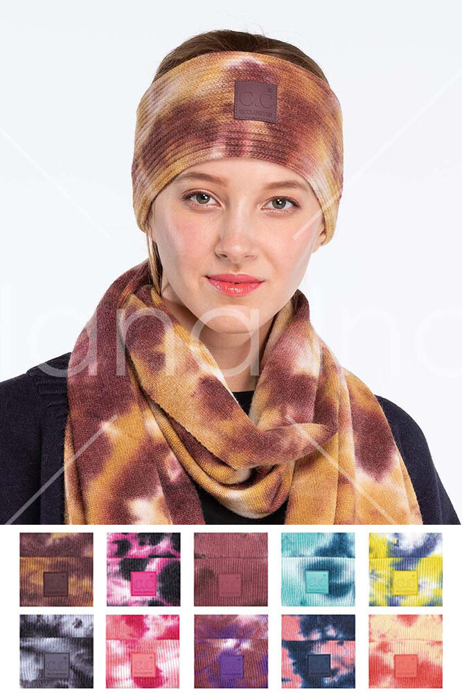 C.C Exclusive Women’s Tie Dye with Rubber Patch Winter Knit Headband Headwrap