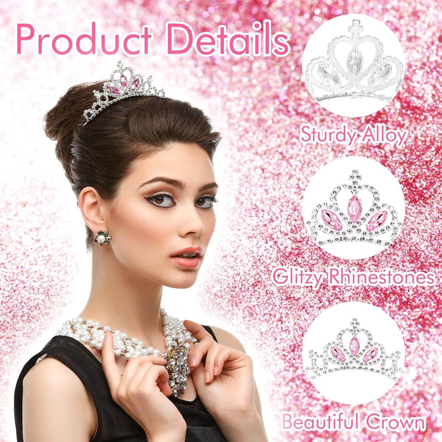 AUZUO Princess Crown Tiara, Crystal Tiaras for Women Pageant Pink