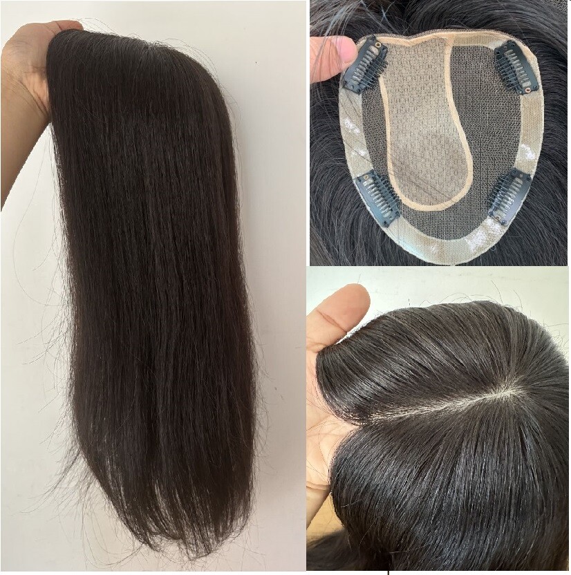 4.7″x5.5″ Mono with Silk Top Part Virgin Human Hair Topper for Women 10″~18″