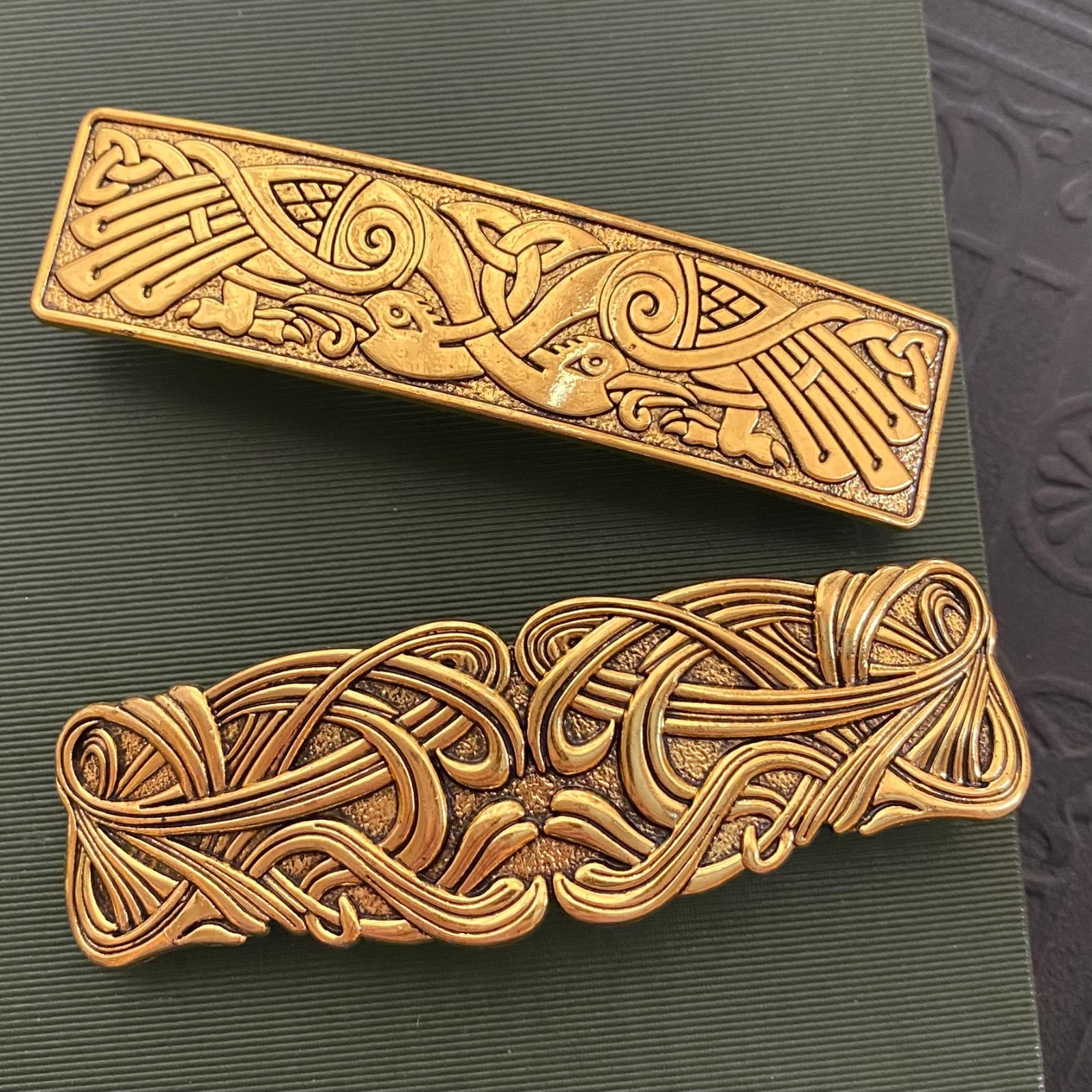 Celtic Knot Barette Set of 2 Antique Gold French Clip Scottish Norse Irish