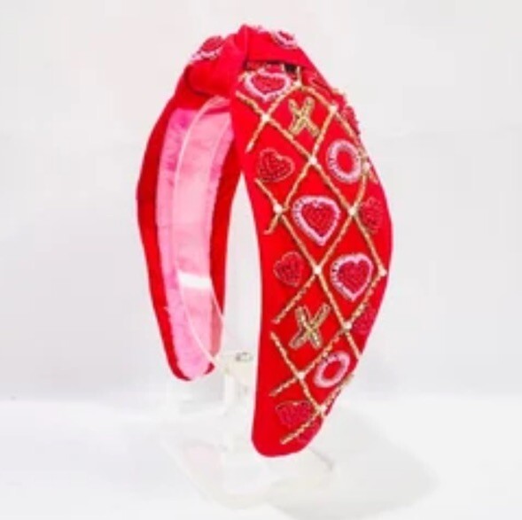 Valentines Headband With Beaded Xoxo Top Knot Red New