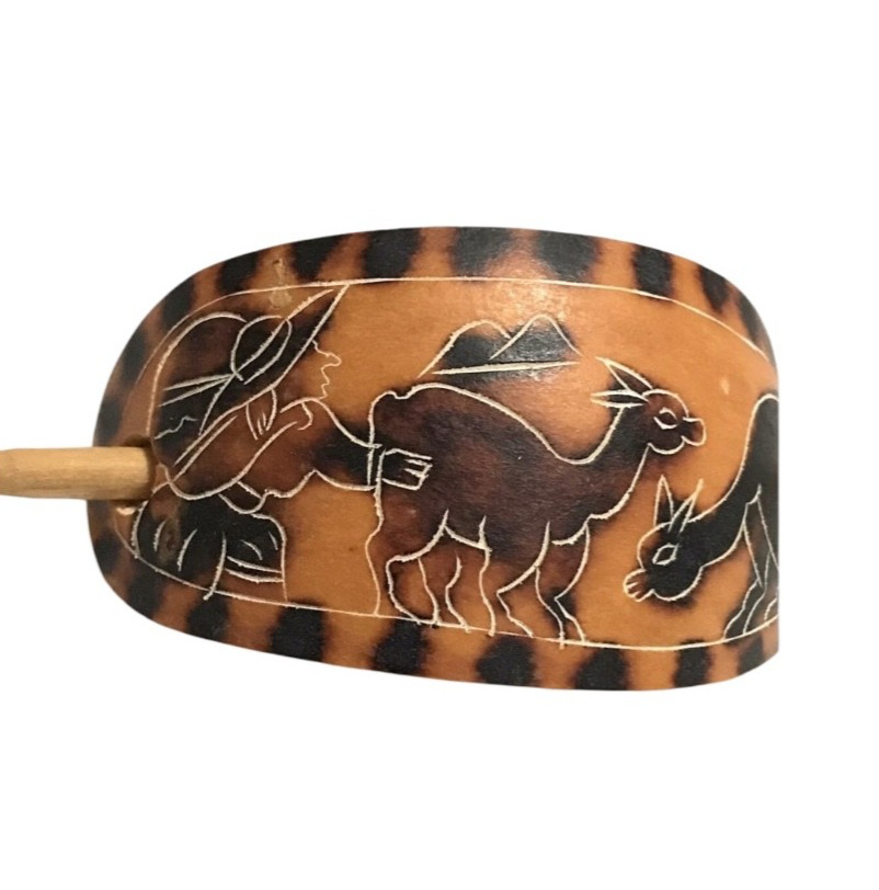 Gourd Hair Barrette Stick Closure Dome Wood Burn Farm Animals Southwestern OOAK