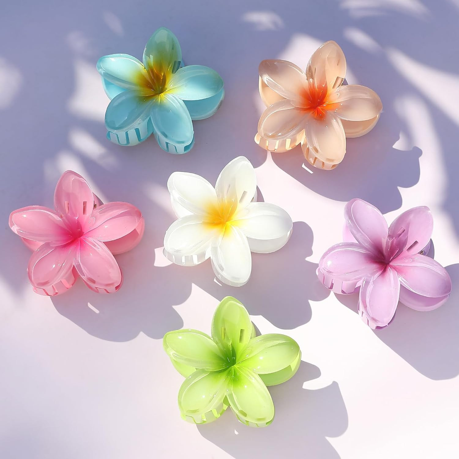 Flower Hair Clips for Women 6 Pcs Hawaiian Large Claw Clips Plumeria Medium Hair
