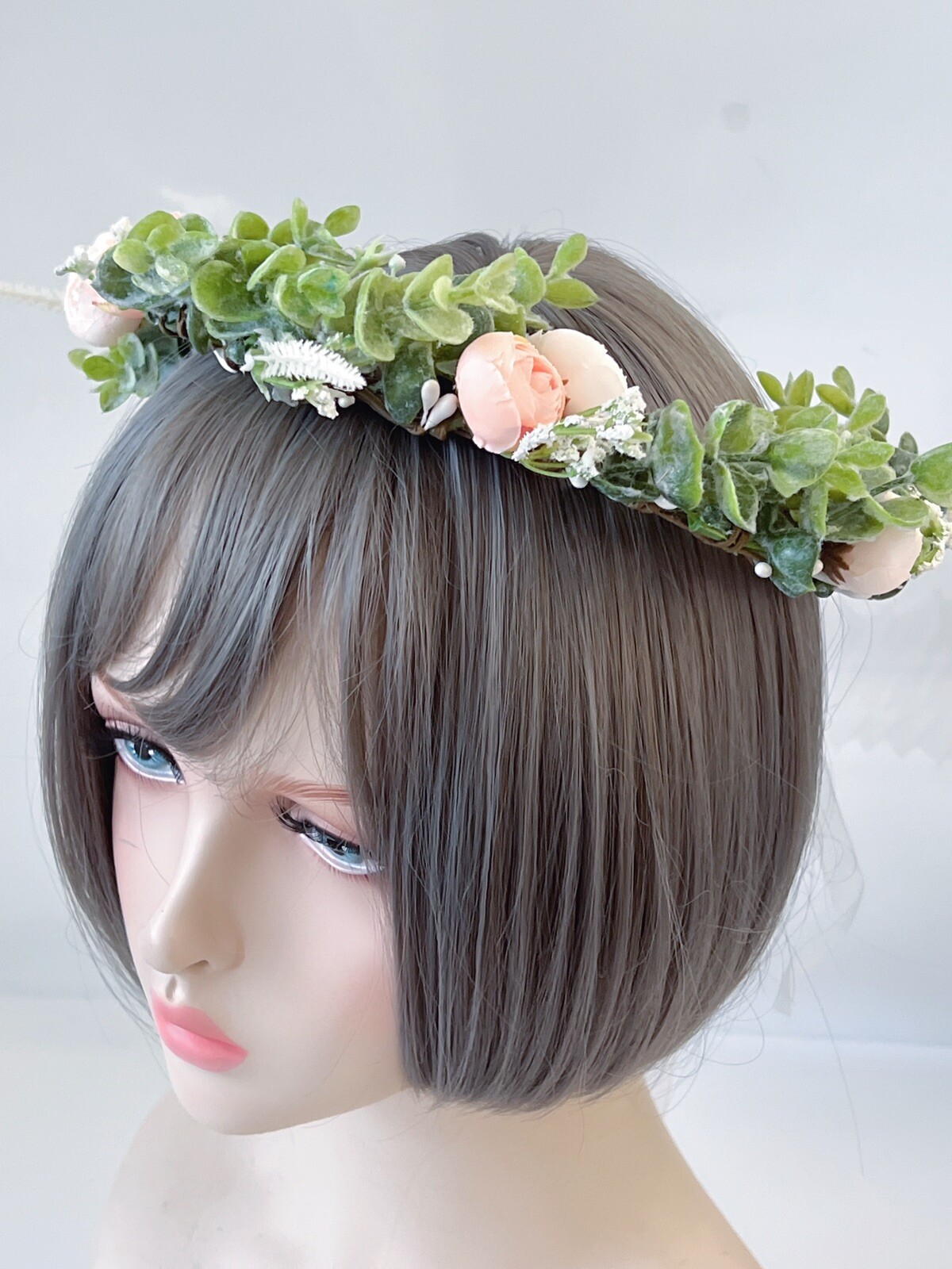 Women Beige Pink Champagne Rose Flower Beach Party Hair Headband Tiara Garland