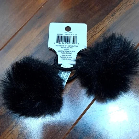 New Bead Landing 2 Black Hair Ties Faux Fur Scrunchies Fluffy