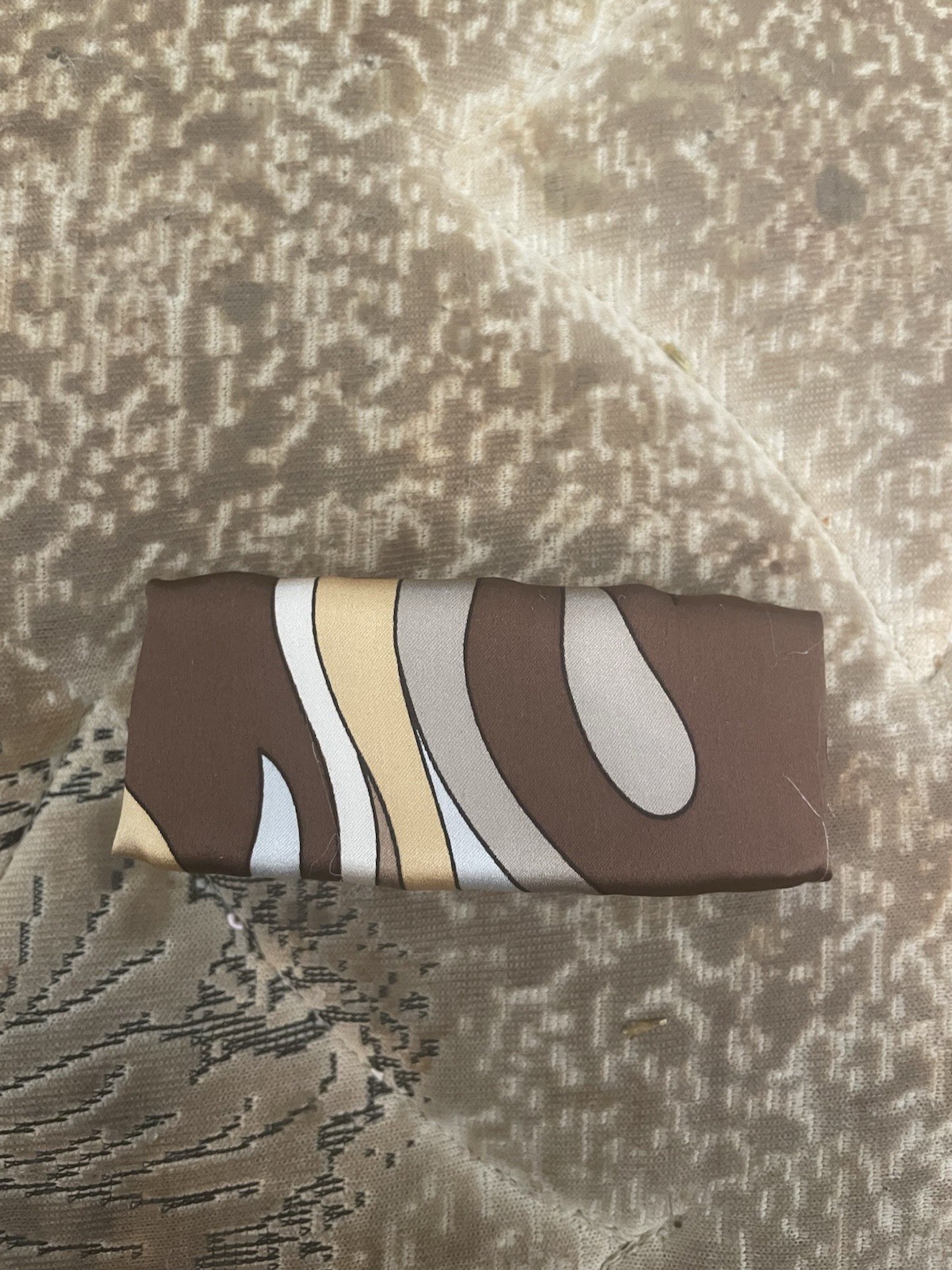 Retro Brown/Gray /Gold Italian Silk Charmeuse mode print Large metal Barrette
