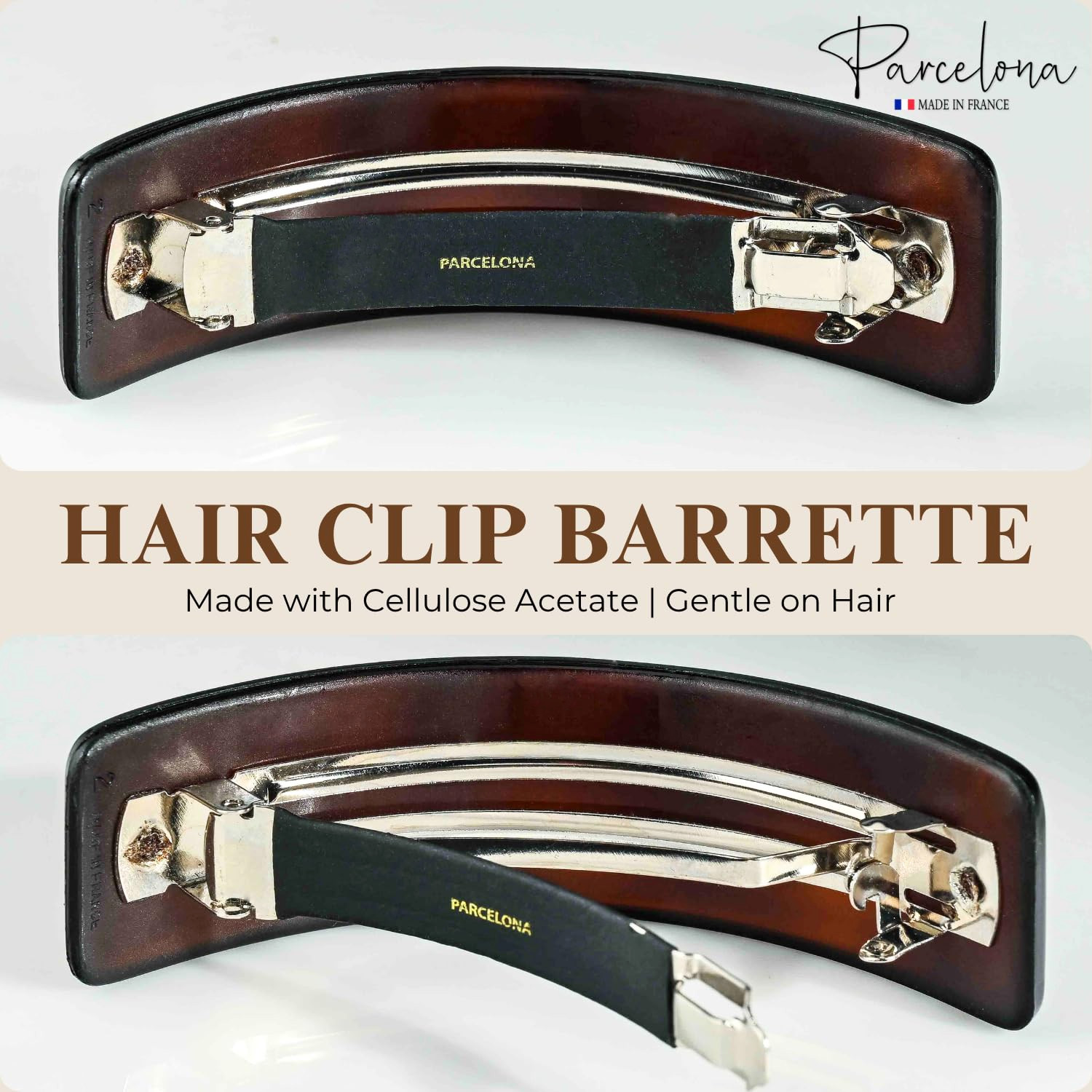 Parcelona French Curved Hair Barrette Tortoise Shell Clip with No Slip Metal