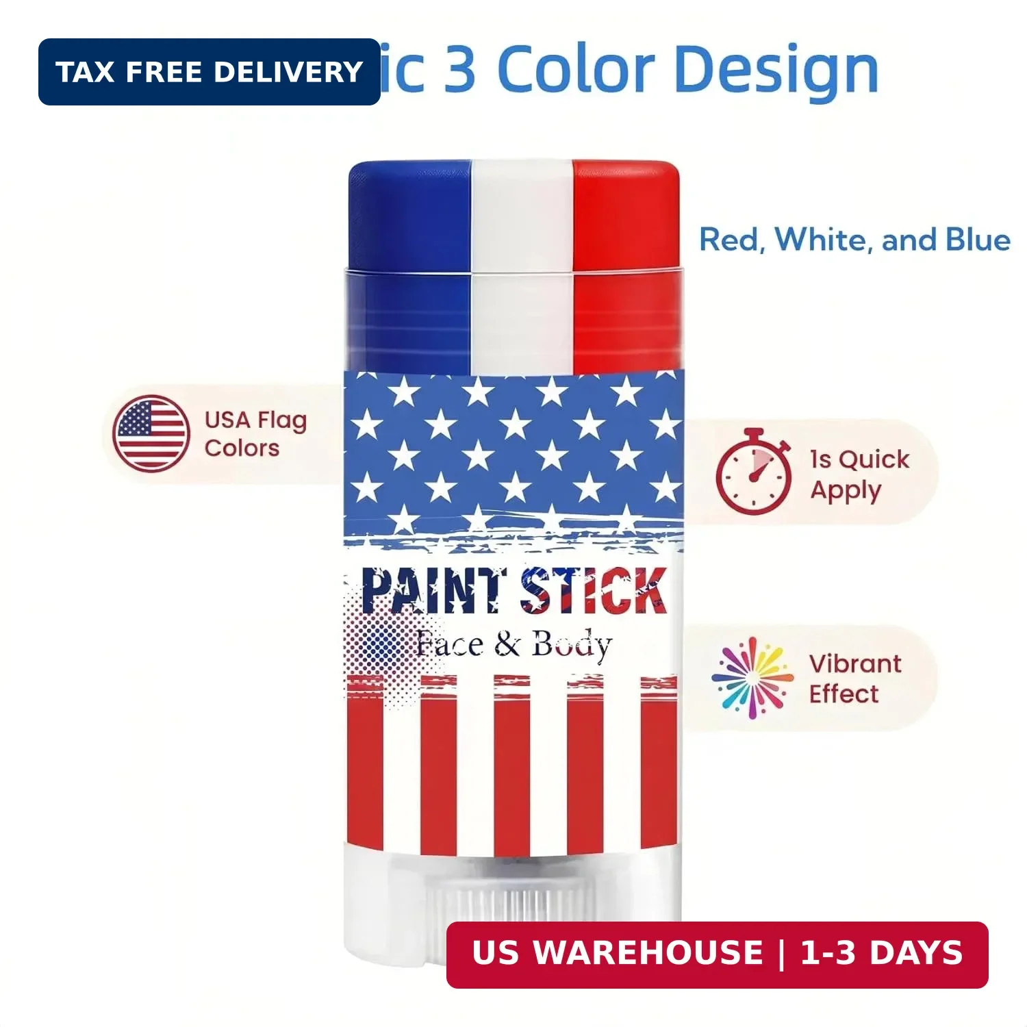 Red White and Blue USA Face Paint Stick – Patriotic 4th of July Accessories, Fla