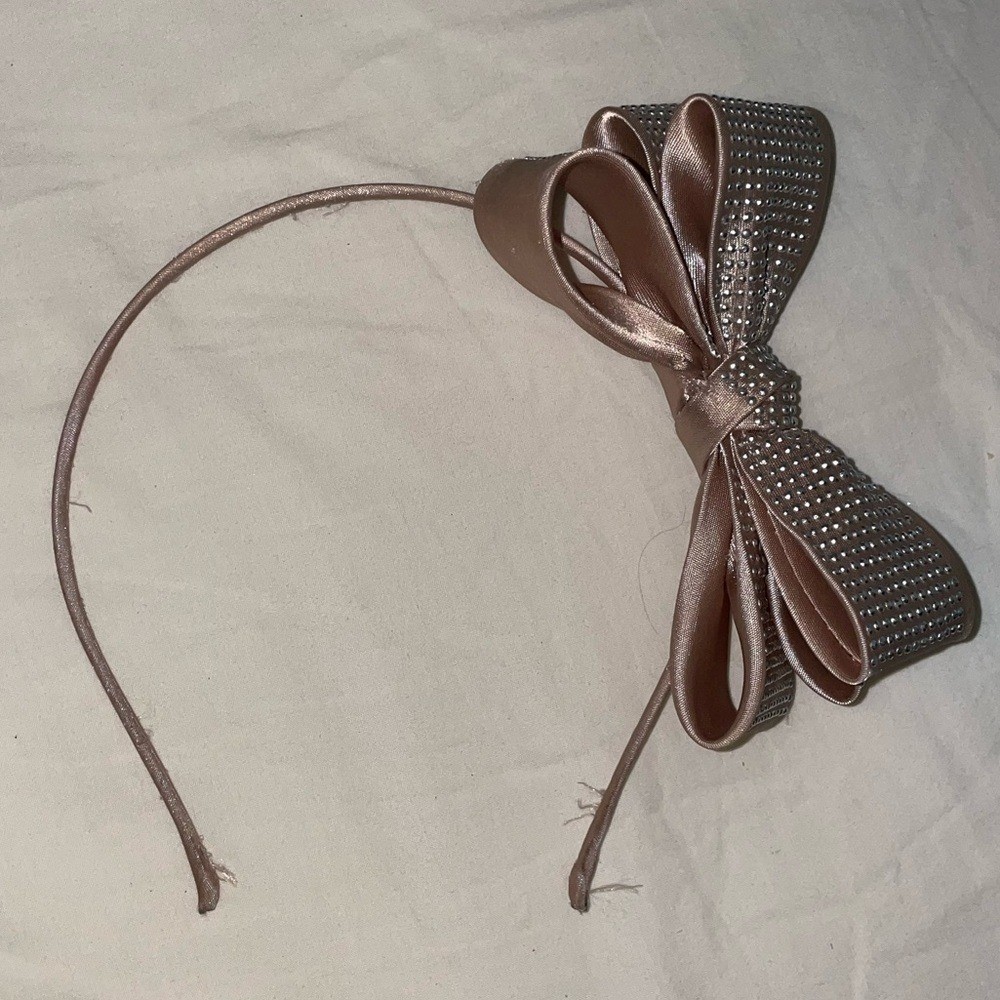 Champagne Nude Cream Beige Studded Triple Hair Bow Headband Women’s Girl’s