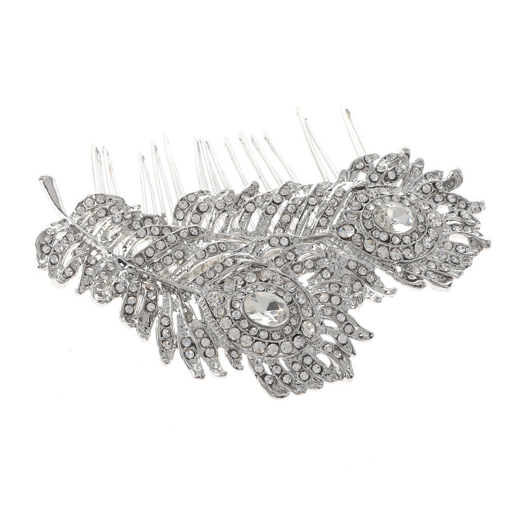 Silver Tone Metal Hair Comb With Clear Rhinestone HA8575-SCL