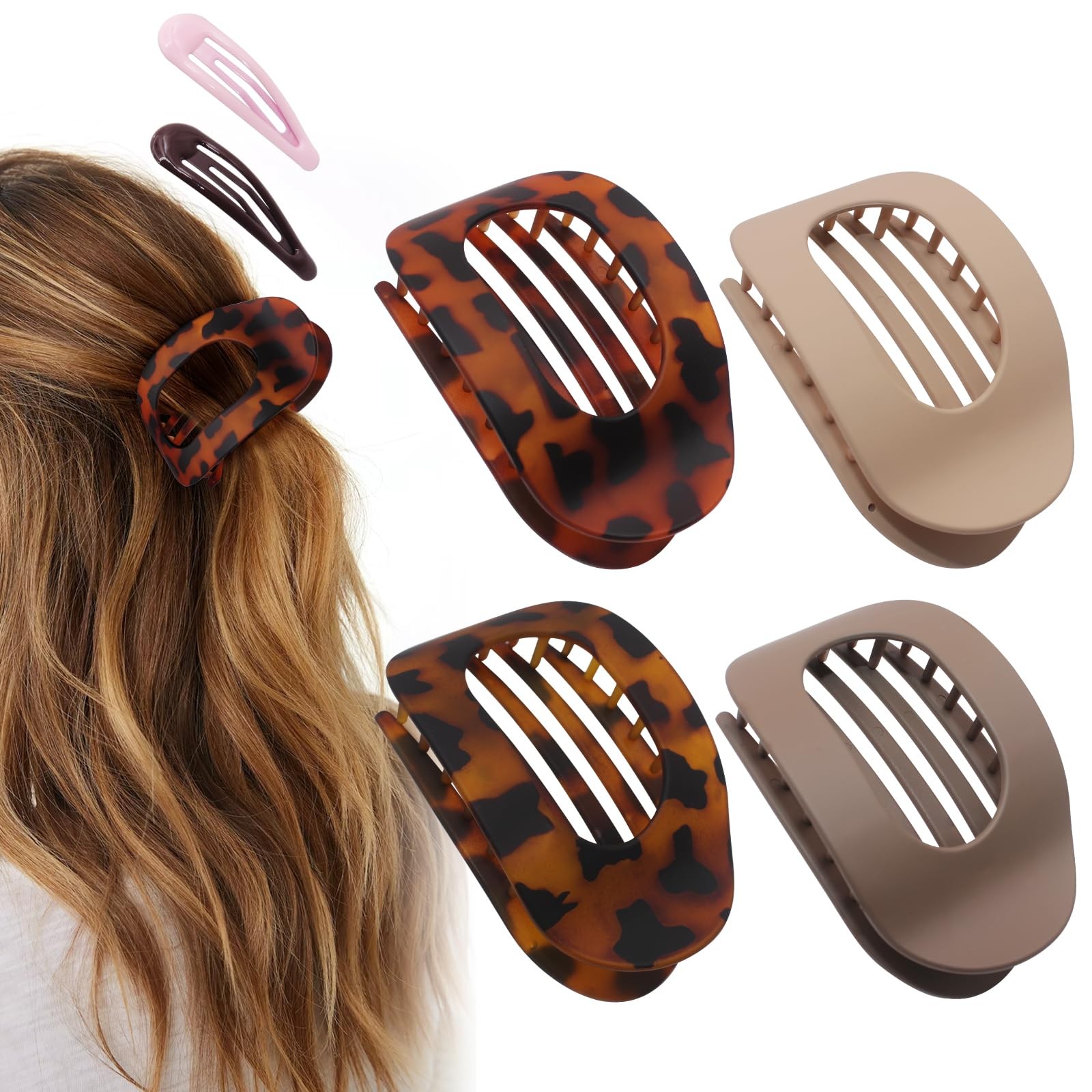 4 PCS Flat Hair Clips – Round Claw 4 Count (Pack of 1), 4PCS-Color-2