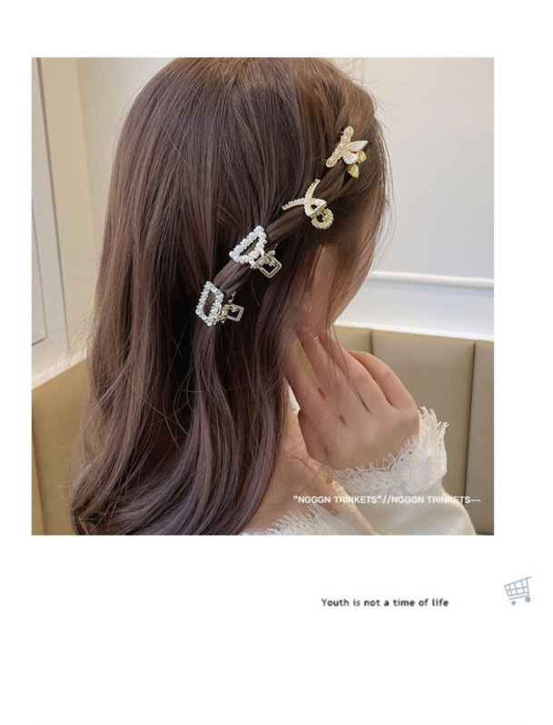 2Pcs Bangs Clips, Pearl Flat Clip with Bunny Ears, 2-in-1 Set for Hair