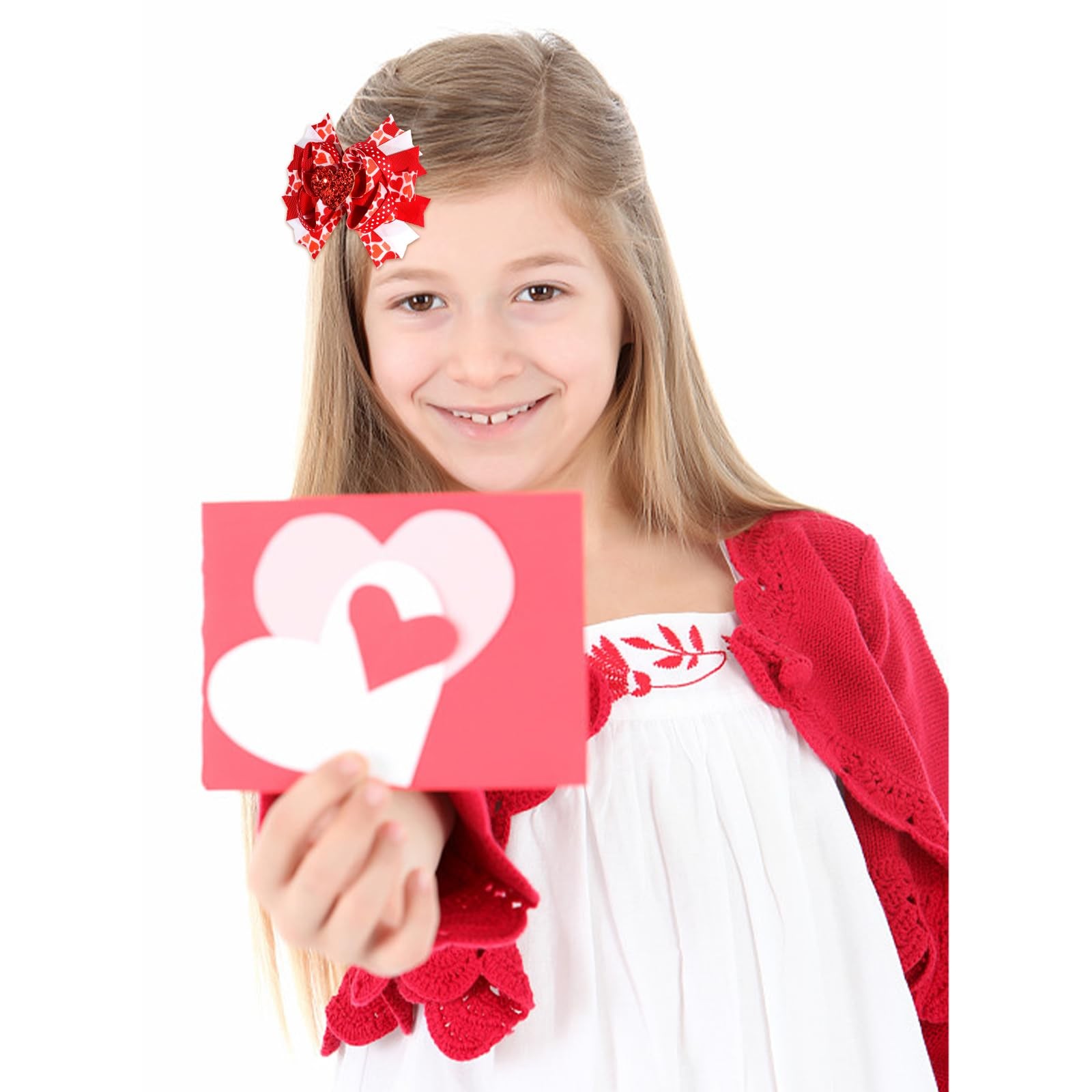 Red Heart Hair Clips Valentines Accessories Women Girls 5.0×5.5 Inch 2 PCS