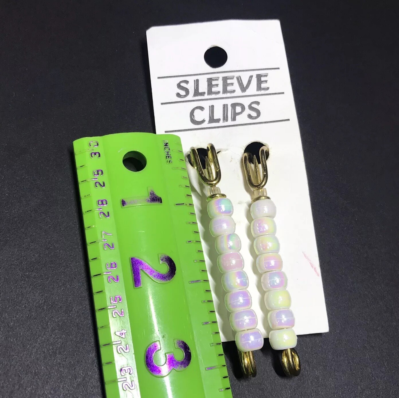 2 sleeve clips gold tone Iridescent Beads