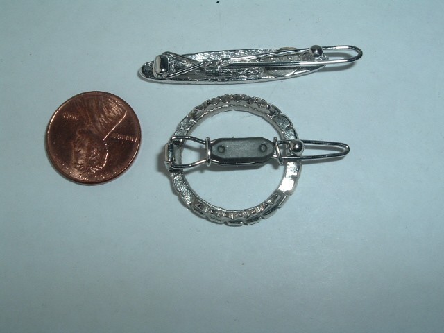VINTAGE SMALL RHINESTONE SILVER TONE METAL POST CLIP HAIR BARRETTES