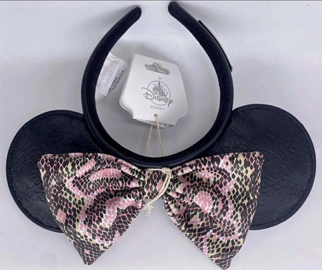 Disney Loungefly Minnie Mouse Ears Headband Faux Leather Animal Print Bow