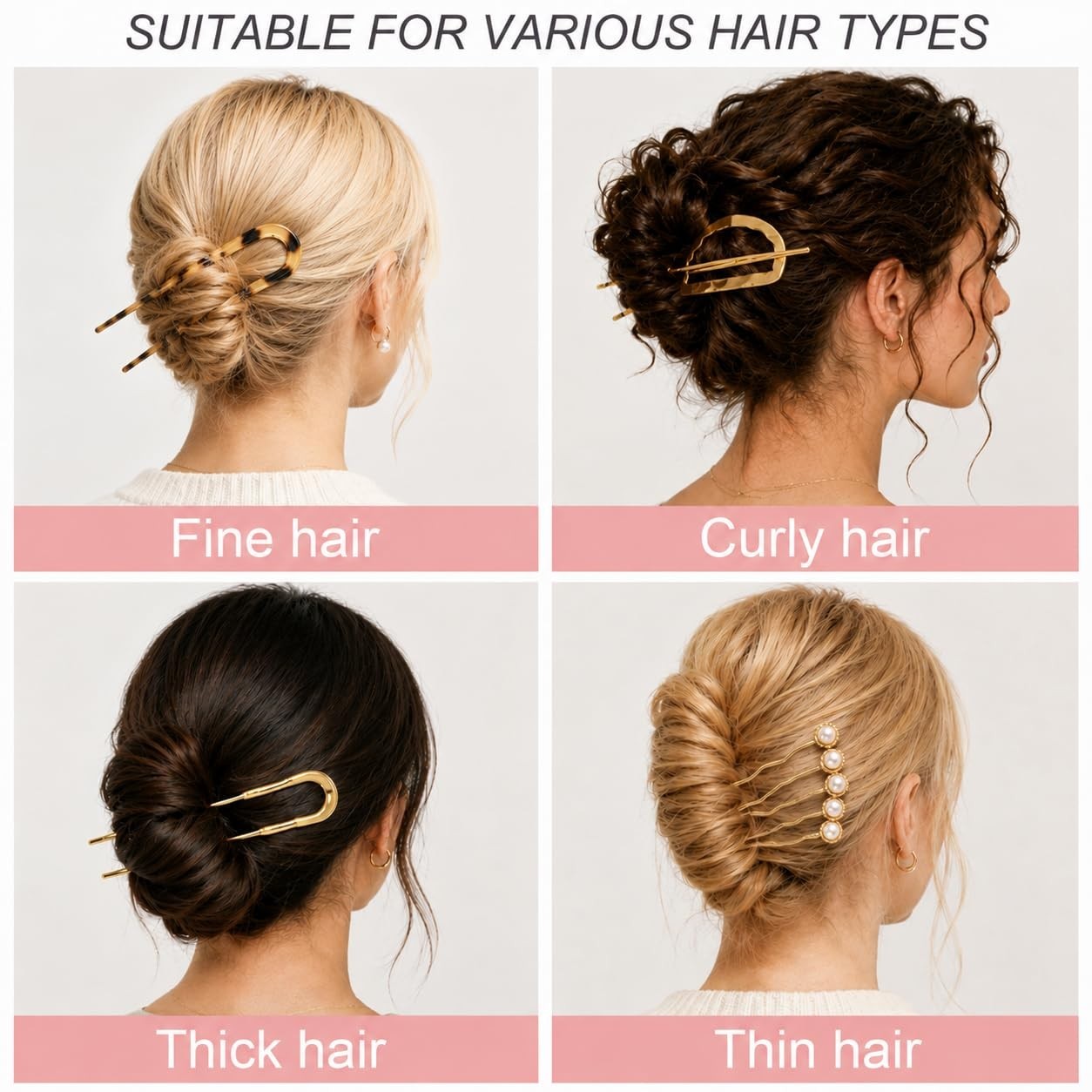 14 Pcs U-Shaped Pearl Hair Pins for Bun & Updo, Decorative Styling Forks, All Ha
