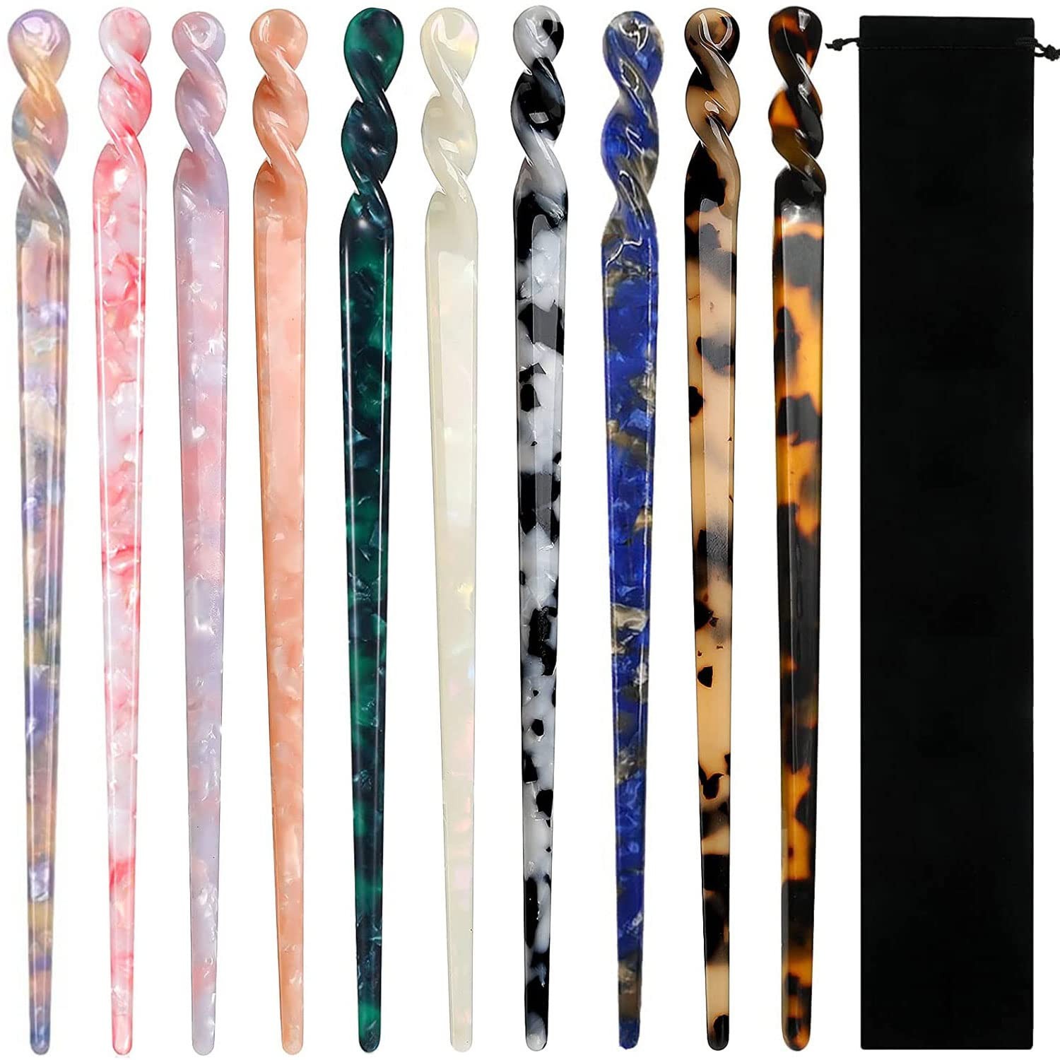 10 Pieces Acetate Hair Sticks Leopard Print 1 Count (Pack of 10), Classic