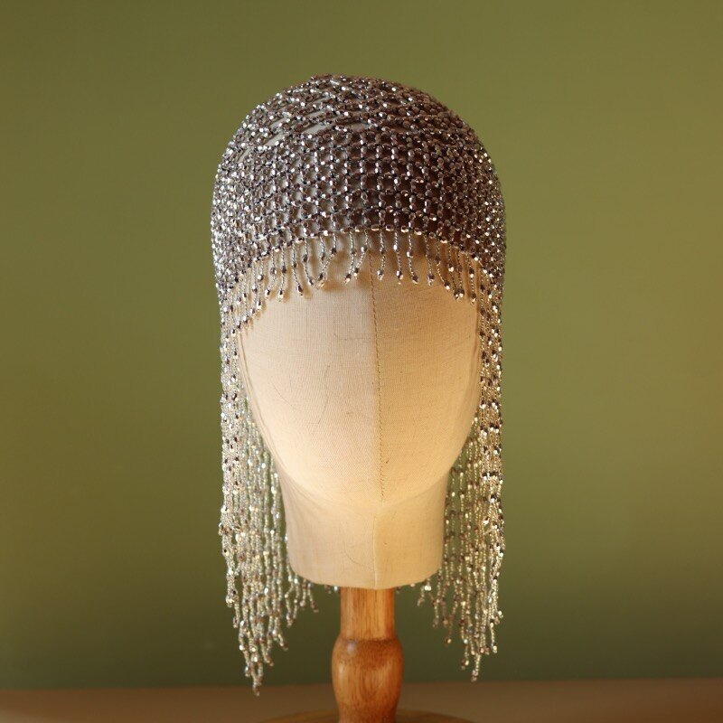 Womens Beaded Tassel Belly Dance Head Cap Hat Headpiece Party Wedding Party