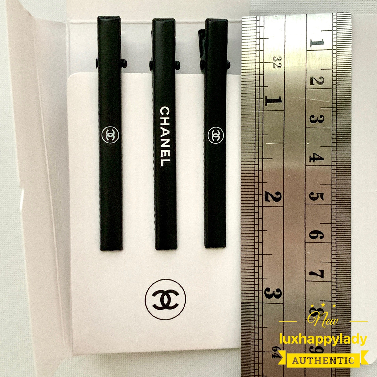 ❤️NEW AUTH CHANEL 3 Pcs Set Black Metal Hair Clip Pin Limited Beauty VIP GIFT