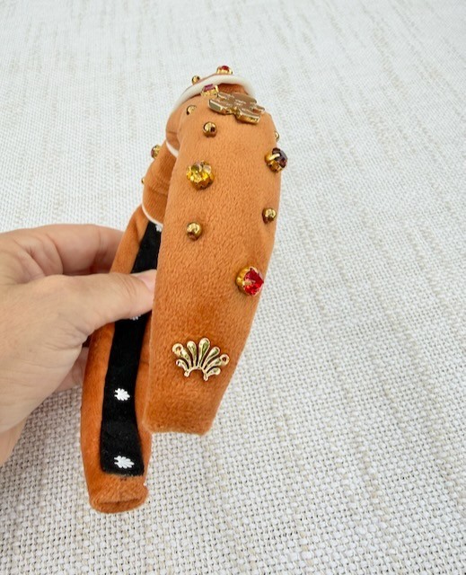 Lele Sadoughi Gingerbread Man Velvet Knot Headband Crystal Christmas EUC