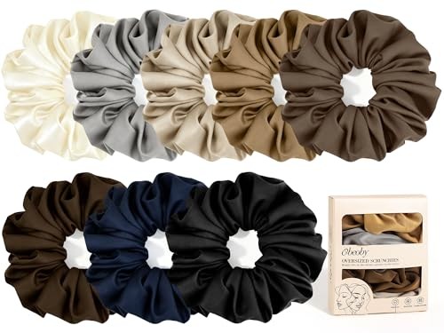 Large Satin Scrunchies, 8 Pack Sleepy Hair Tie Oversized Satin Scrunchies for