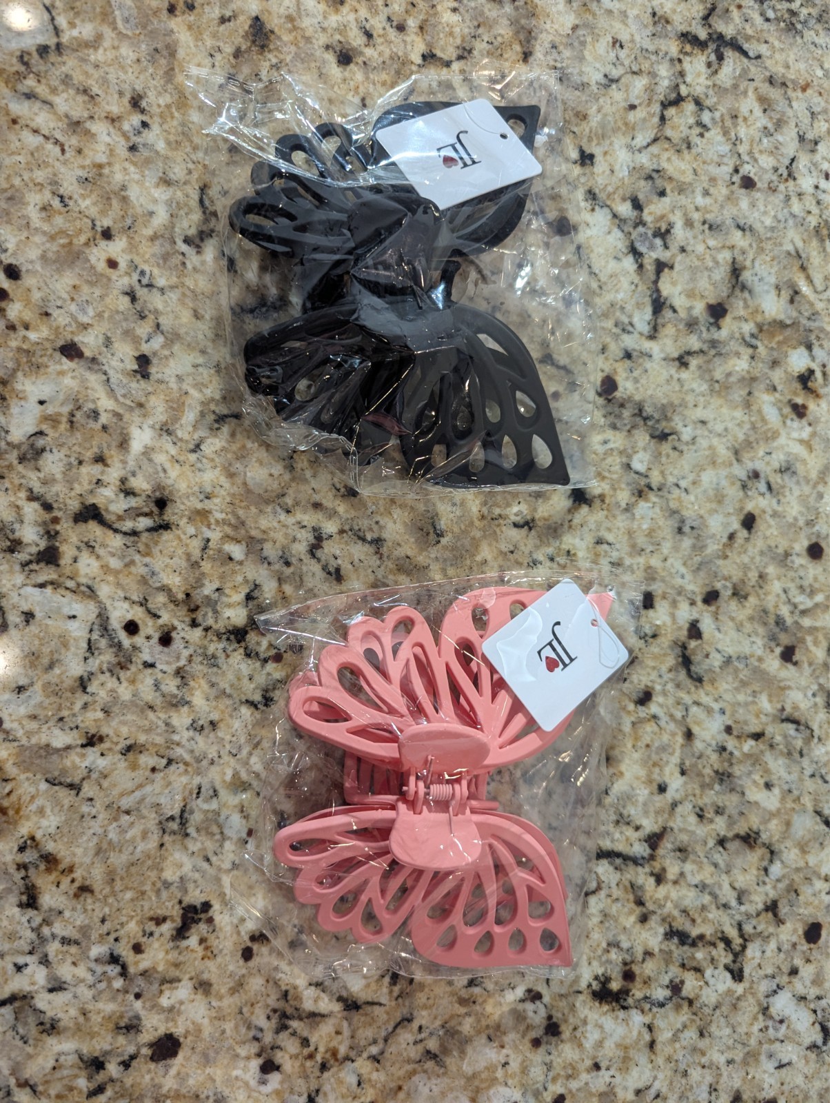 2 Pack JL 6″ Girls Large Butterfly Hair Claw Clip Black Tan
